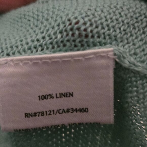 Eileen Fisher 100%Linen Mint Green Open Front Cardigan Sweater Size L - Picture 4 of 5